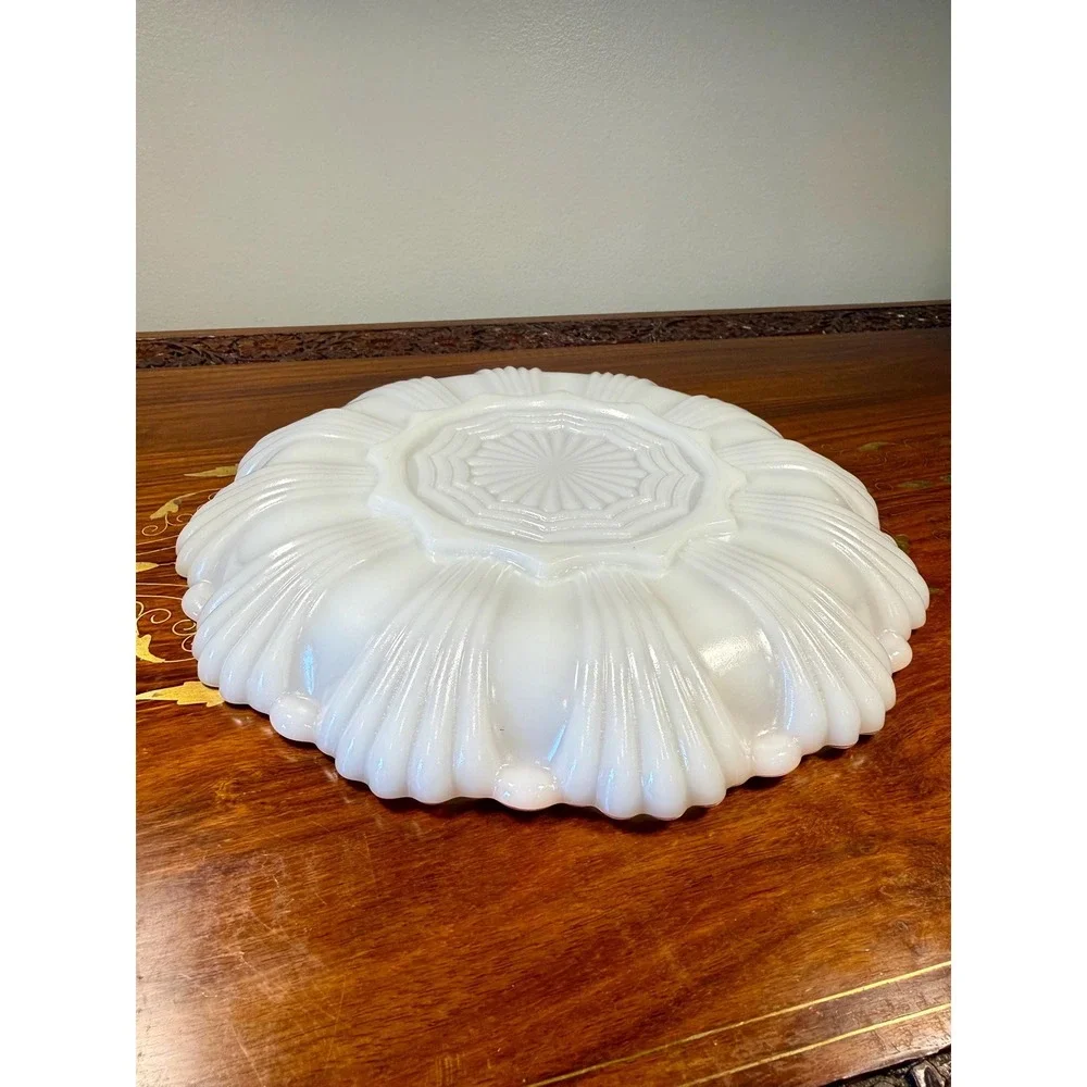 Vintage Milk Glass Deviled Egg Platter • Scalloped Gold Trim Serving Tray